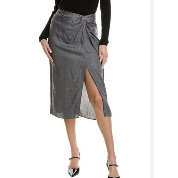 Rag and Bone Size 10 Gray Plaid Midi Front Slit Skirt - Picture 1 of 7